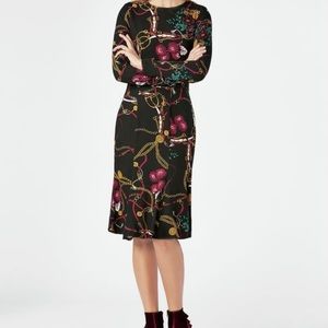 MIDI Tea Dress in Black multi